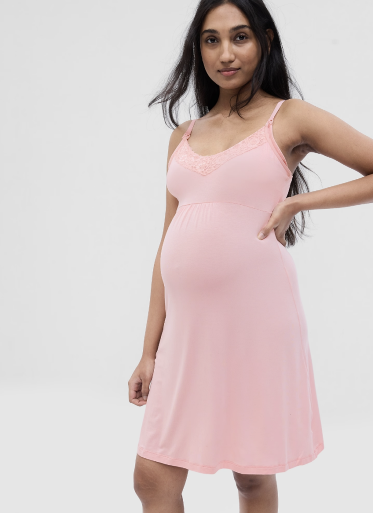 pregnant woman in maternity nightgown
